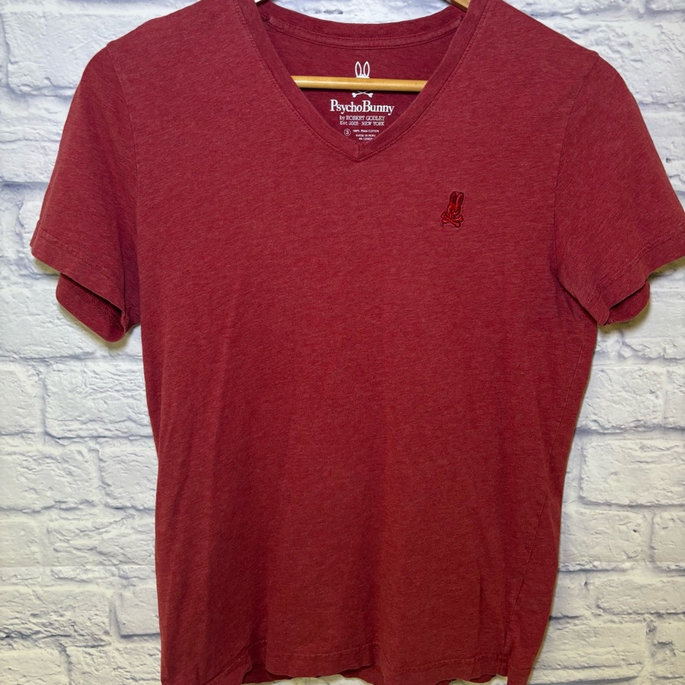Psycho Bunny Men's X-Small Tee Shirt V-Neck Red Pima Cotton Classic Size 3